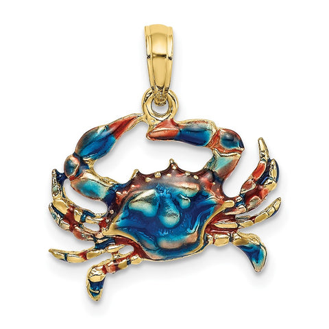 10K 2-D Blue Enamel Crab Charm-WBC-10K7088