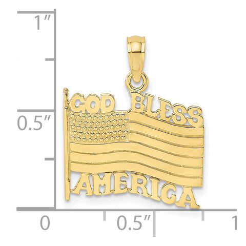 10K Polished Textured God Bless America w/ Flag Charm-WBC-10K7259