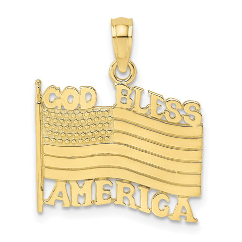 10K Polished Textured God Bless America w/ Flag Charm-WBC-10K7259