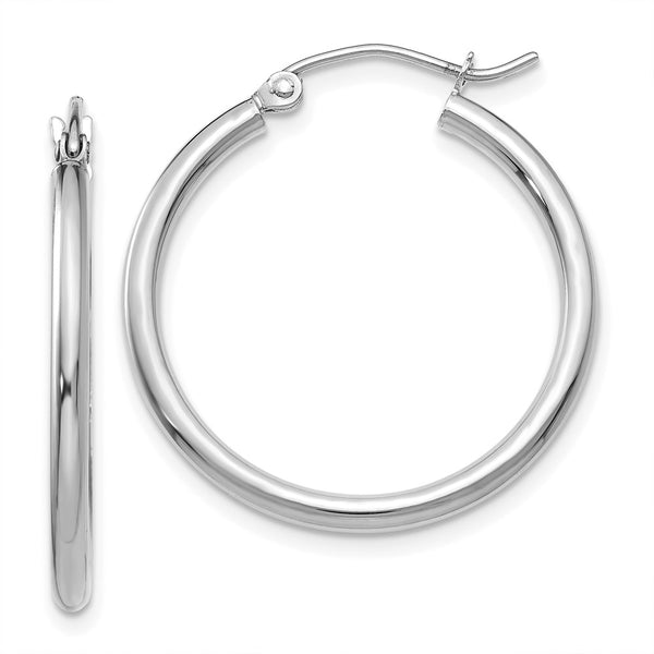 10K White Gold Polished 2mm Tube Hoop Earrings-WBC-10T827