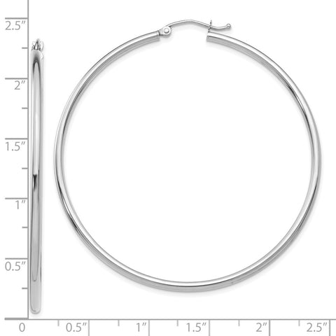 10K White Gold Polished 2mm Tube Hoop Earrings-WBC-10T834