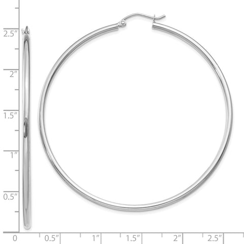 10K White Gold Polished 2mm Tube Hoop Earrings-WBC-10T835