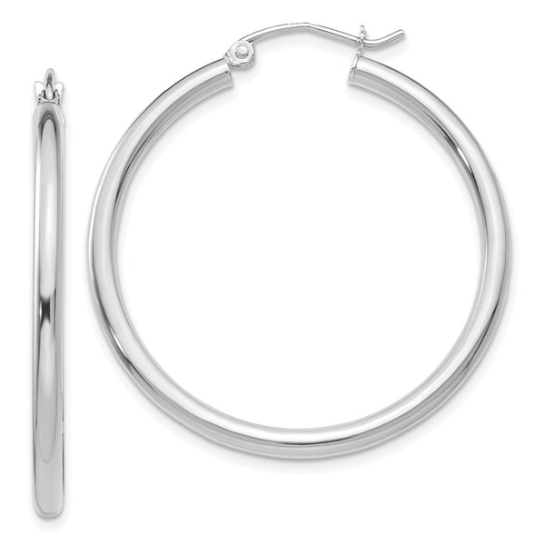 10K White Gold Polished 2.5mm Lightweight Tube Hoop Earrings-WBC-10T837L