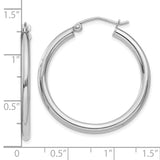 10K White Gold Polished 2.5mm Lightweight Tube Hoop Earrings-WBC-10T838L