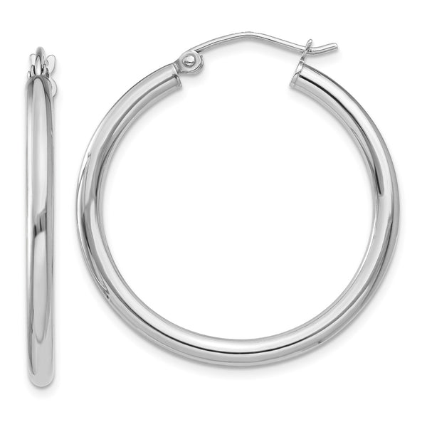 10K White Gold Polished 2.5mm Lightweight Tube Hoop Earrings-WBC-10T838L