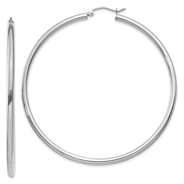 10K White Gold Polished 2.5mm Lightweight Tube Hoop Earrings-WBC-10T842L