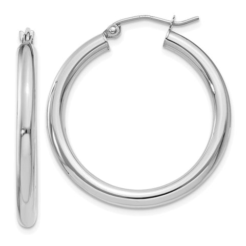 10K White Gold Polished 3mm Tube Hoop Earrings-WBC-10T849