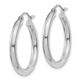 10K White Gold Polished 3mm Tube Hoop Earrings-WBC-10T850