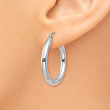 10K White Gold Polished 3mm Tube Hoop Earrings-WBC-10T850