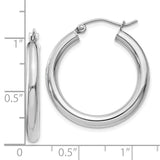 10K White Gold Polished 3mm Tube Hoop Earrings-WBC-10T850