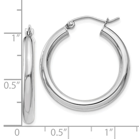 10K White Gold Polished 3mm Tube Hoop Earrings-WBC-10T850