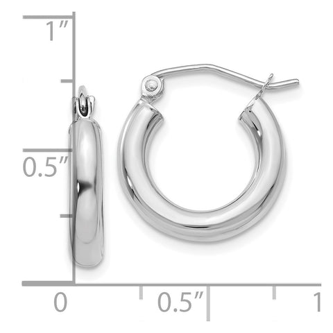 10K White Gold Polished 3mm Tube Hoop Earrings-WBC-10T851