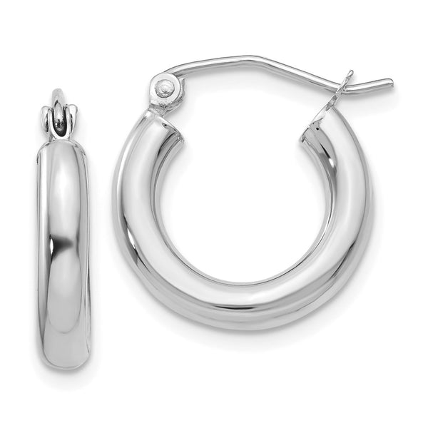 10K White Gold Polished 3mm Tube Hoop Earrings-WBC-10T851