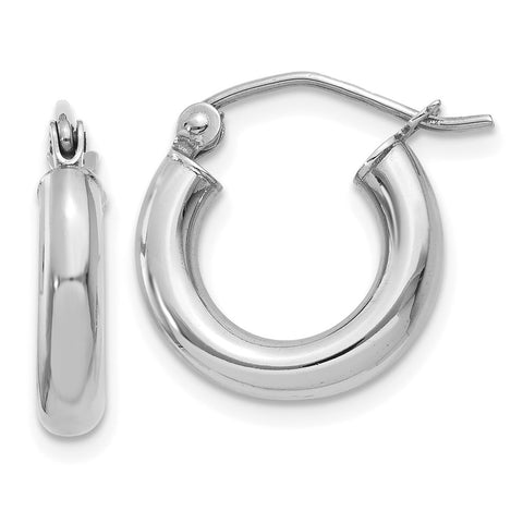 10K White Gold Polished 3mm Tube Hoop Earrings-WBC-10T852