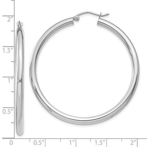 10K White Gold Polished 3mm Tube Hoop Earrings-WBC-10T853