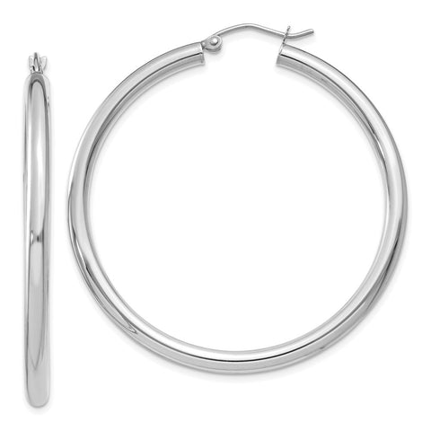 10K White Gold Polished 3mm Tube Hoop Earrings-WBC-10T853