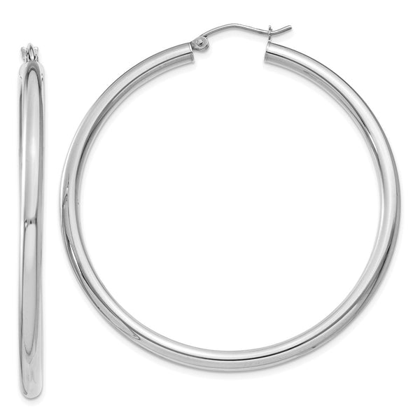 10K White Gold Polished 3mm Tube Hoop Earrings-WBC-10T854