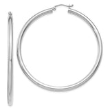 10K White Gold Polished 3mm Tube Hoop Earrings-WBC-10T855