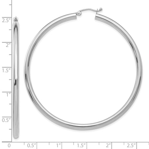 10K White Gold Polished 3mm Tube Hoop Earrings-WBC-10T856