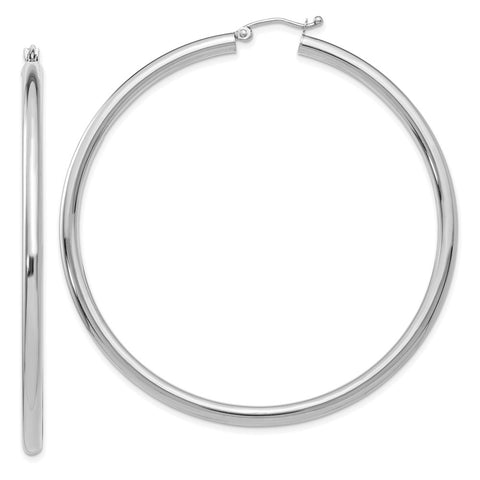 10K White Gold Polished 3mm Tube Hoop Earrings-WBC-10T856