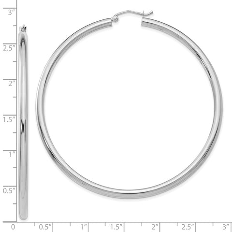 10K White Gold Polished 3mm Tube Hoop Earrings-WBC-10T857