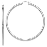 10K White Gold Polished 3mm Tube Hoop Earrings-WBC-10T857