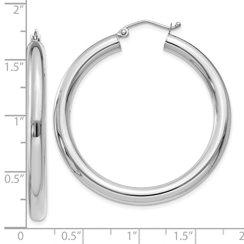 10K White Gold Polished 4mm Tube Hoop Earrings-WBC-10T858