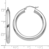 10K White Gold Polished 4mm Tube Hoop Earrings-WBC-10T859