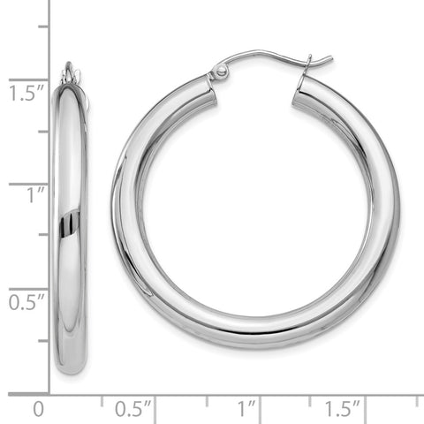 10K White Gold Polished 4mm Tube Hoop Earrings-WBC-10T859