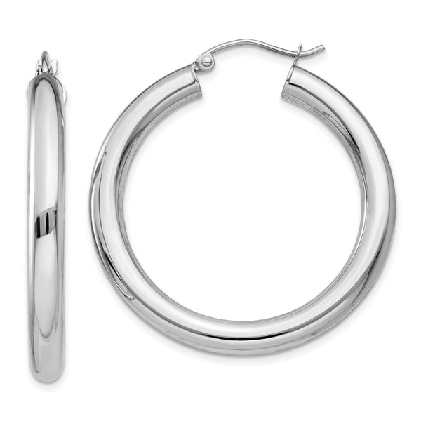 10K White Gold Polished 4mm Tube Hoop Earrings-WBC-10T859