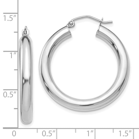 10K White Gold Polished 4mm Tube Hoop Earrings-WBC-10T860