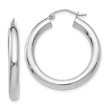 10K White Gold Polished 4mm Tube Hoop Earrings-WBC-10T860