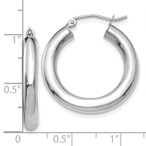 10K White Gold Polished 4mm Tube Hoop Earrings-WBC-10T861