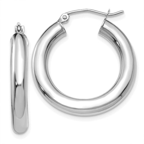 10K White Gold Polished 4mm Tube Hoop Earrings-WBC-10T861