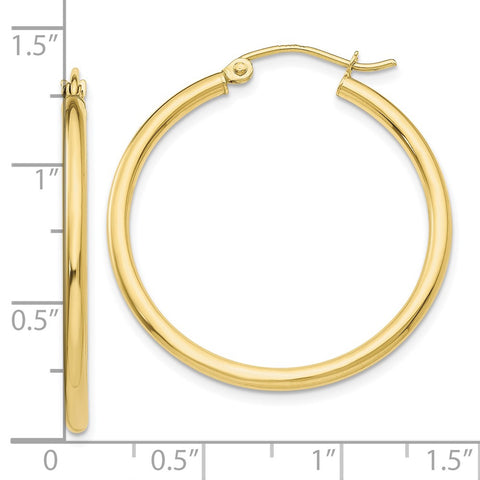 10K Polished 2mm Lightweight Tube Hoop Earrings-WBC-10T914L