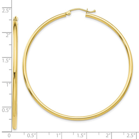 10K Polished 2mm Tube Hoop Earrings-WBC-10T922