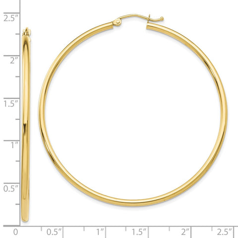 10K Polished 2mm Lightweight Tube Hoop Earrings-WBC-10T922L