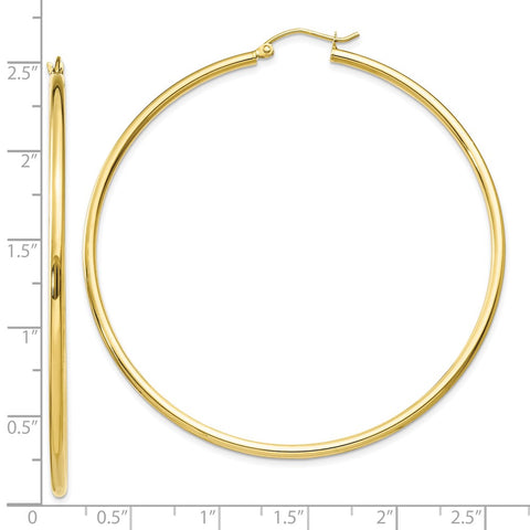 10K Polished 2mm Tube Hoop Earrings-WBC-10T923