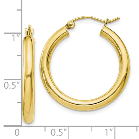 10K Polished 3mm Tube Hoop Earrings-WBC-10T937