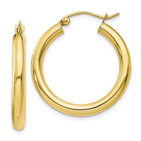 10K Polished 3mm Tube Hoop Earrings-WBC-10T937