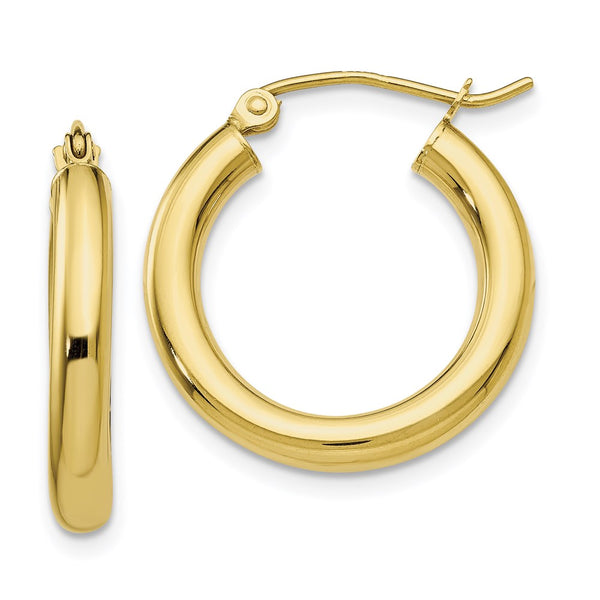 10K Polished 3mm Tube Hoop Earrings-WBC-10T938