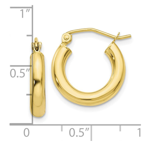 10K Polished 3mm Tube Hoop Earrings-WBC-10T939