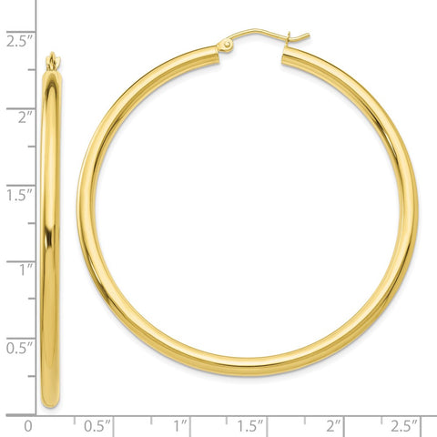 10K Polished 3mm Tube Hoop Earrings-WBC-10T944