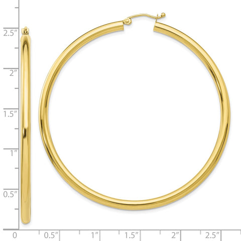 10K Polished 3mm Tube Hoop Earrings-WBC-10T945