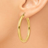 10K Polished 4mm Tube Hoop Earrings-WBC-10T947