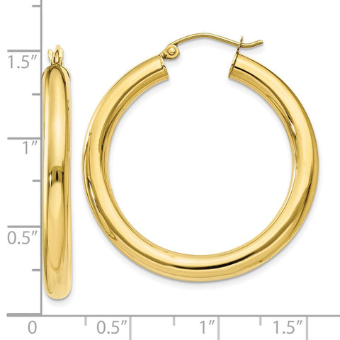 10K Polished 4mm Tube Hoop Earrings-WBC-10T948