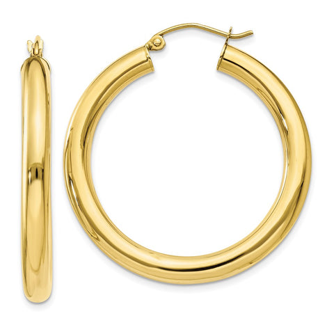 10K Polished 4mm Tube Hoop Earrings-WBC-10T948