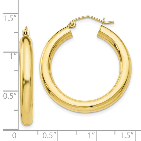 10K Polished 4mm Tube Hoop Earrings-WBC-10T949