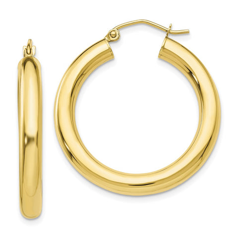 10K Polished 4mm Tube Hoop Earrings-WBC-10T949