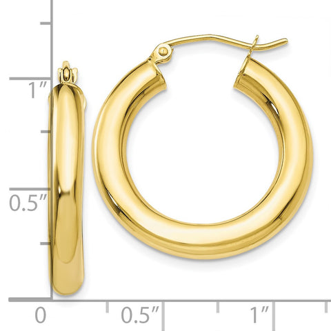 10K Polished 4mm Tube Hoop Earrings-WBC-10T950